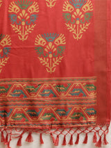 Beautiful Linen Red Colour Pochampalli Zari Woven Desing Saree
