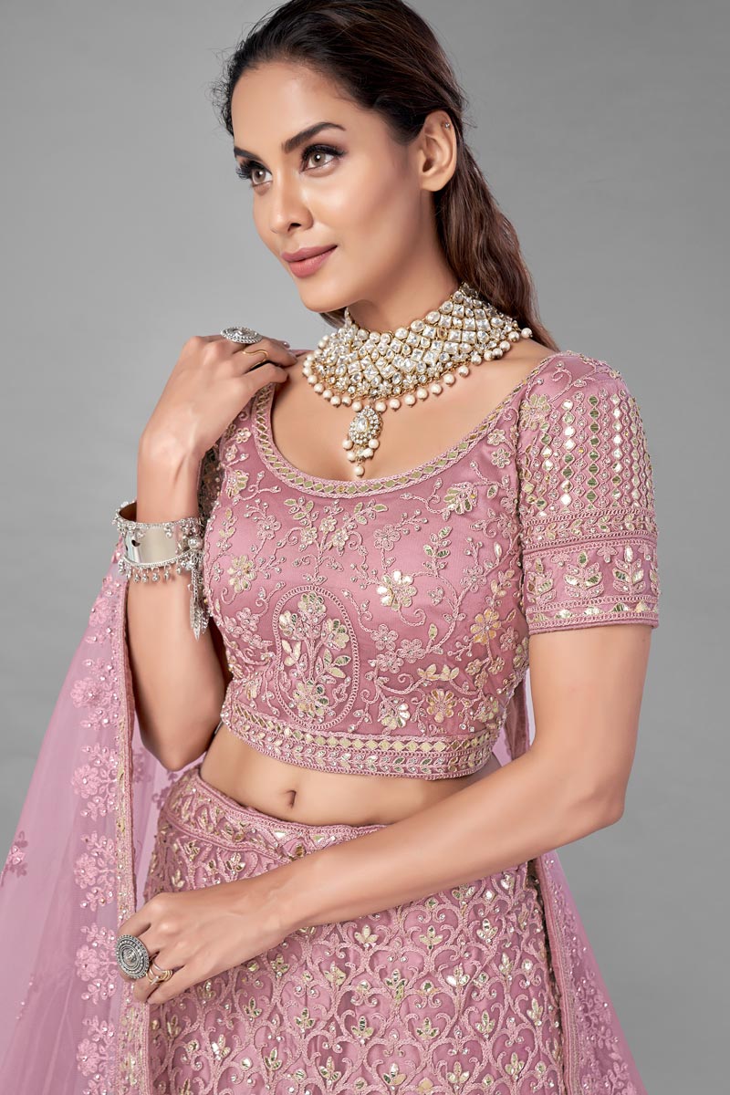 Net Fabric Pink Color Designer 3 Piece Lehenga Choli