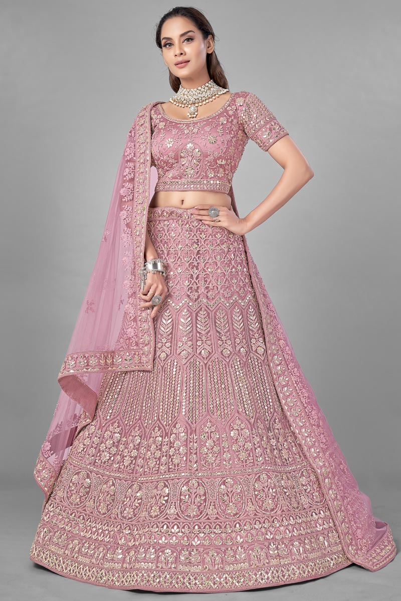 Net Fabric Pink Color Designer 3 Piece Lehenga Choli