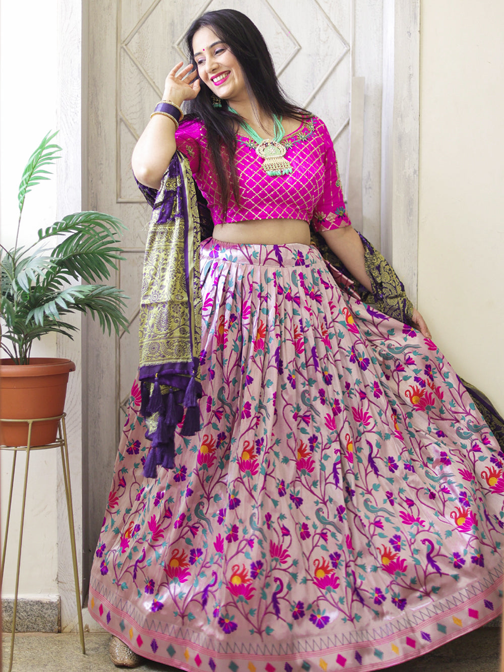 Purple Color Weaving Zari Work Jacquard Paithani Lehenga Choli Set