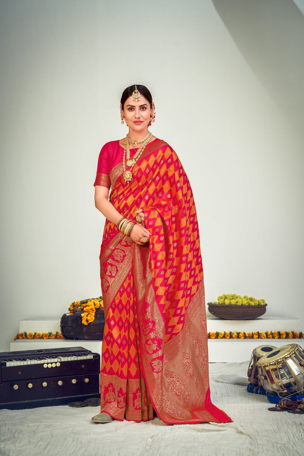 Weaving Work Puja Wear Designer Saree In Pink Color Art Silk Fabric