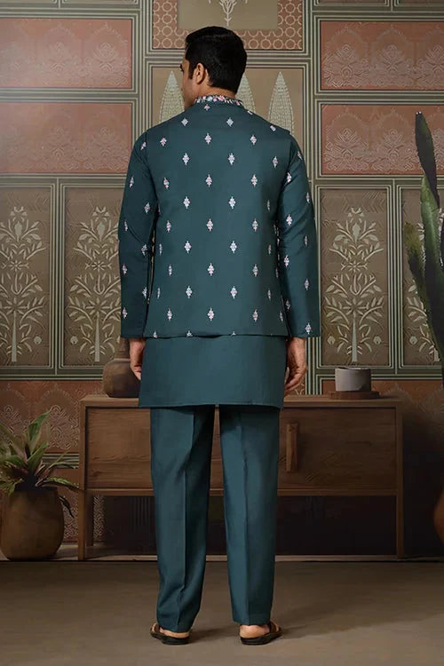 Premium Designer Green Koti Kurta Pair for Men