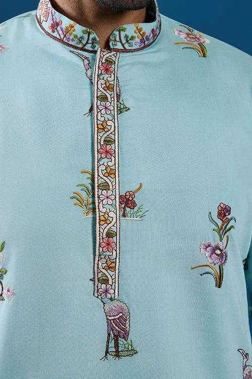 Wedding Celebration Elegant Sky Kurta for Mens Wear