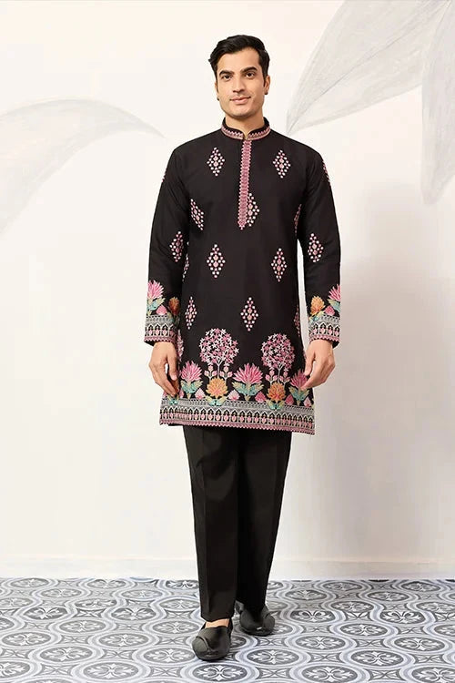 Ethnic Speical Classic Black Embroidered Kurta for Mens