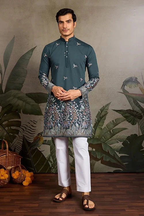 Wedding Special Elegant Festive Green Kurta for Men