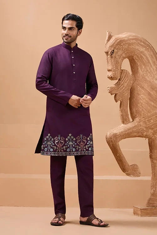Vibrant Purple Color Koti Kurta Set Pair for Men Collection