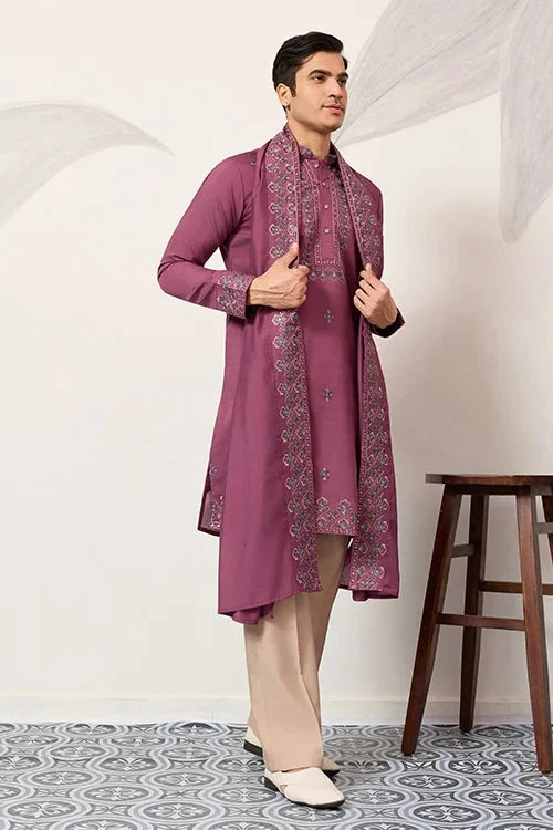 Trendy Pink Color Kurta with Dupatta for Mens Wear
