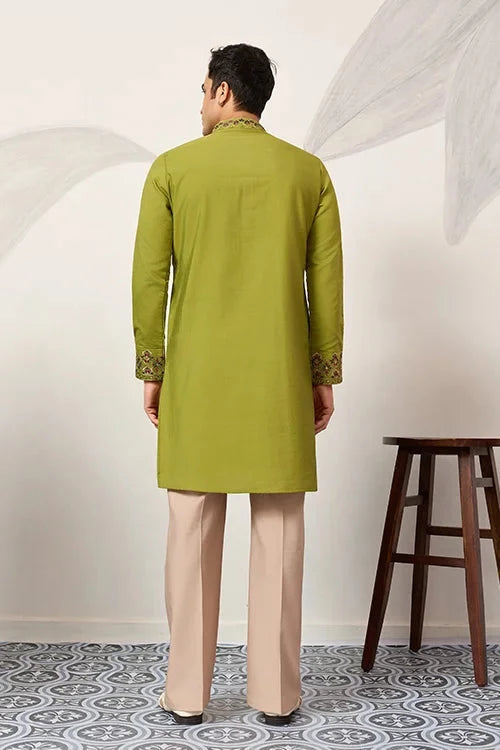 Classic Wedding Fluorescent Green Mens Wear Kurta with Dupatta