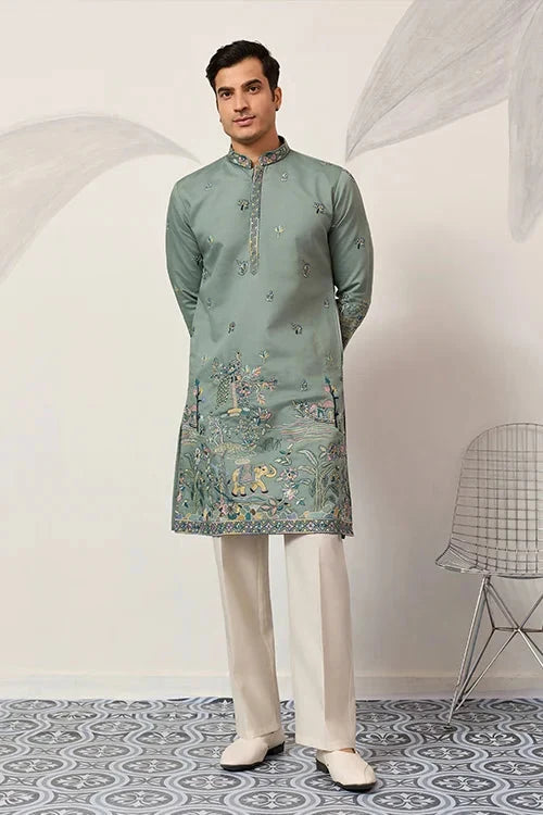 Stylish Pista Mens Wear Kurta for Wedding Occasions