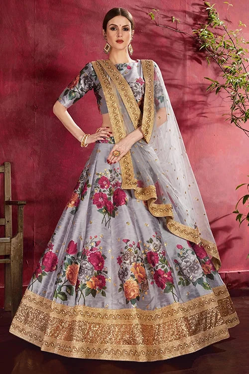 Wedding Collection Lehenga Choli In Grey Colour