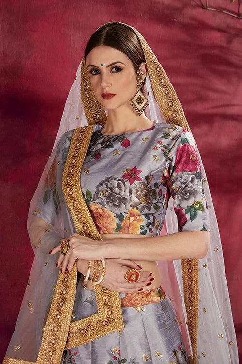 Wedding Collection Lehenga Choli In Grey Colour
