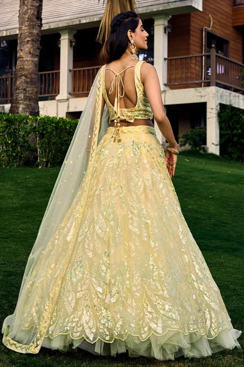 Wedding Wear Yellow Lehenga Choli Thread With Multiple Sequins Embroidered Work
