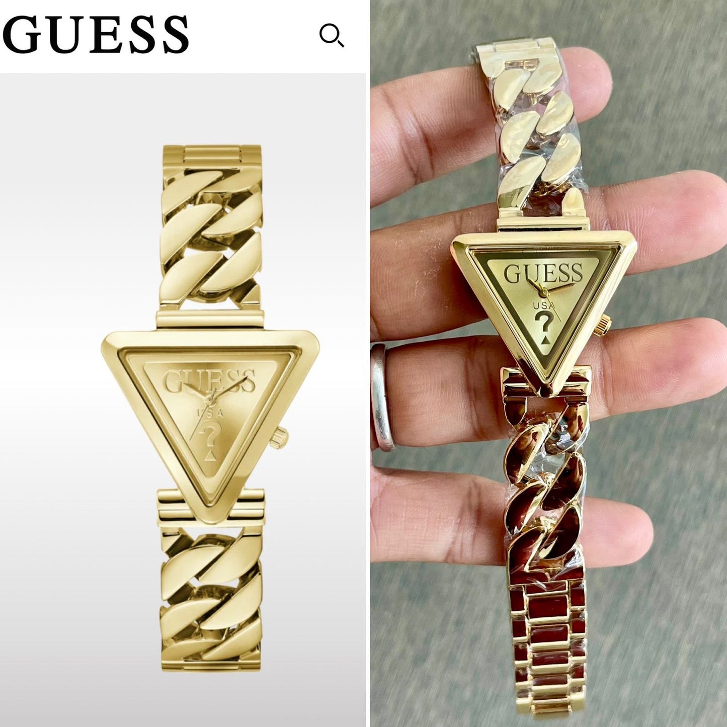 Guess Fame Gold Tone Triangle Dial