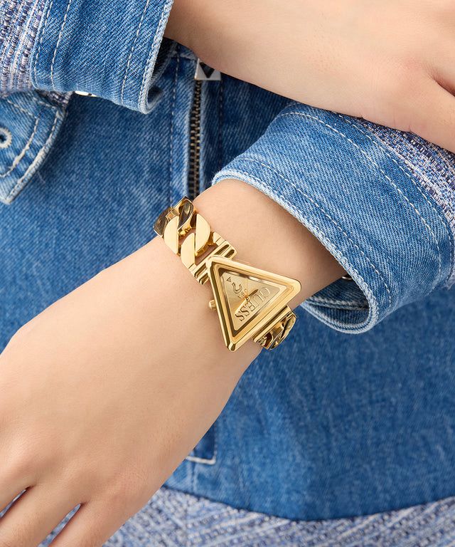Guess Fame Gold Tone Triangle Dial