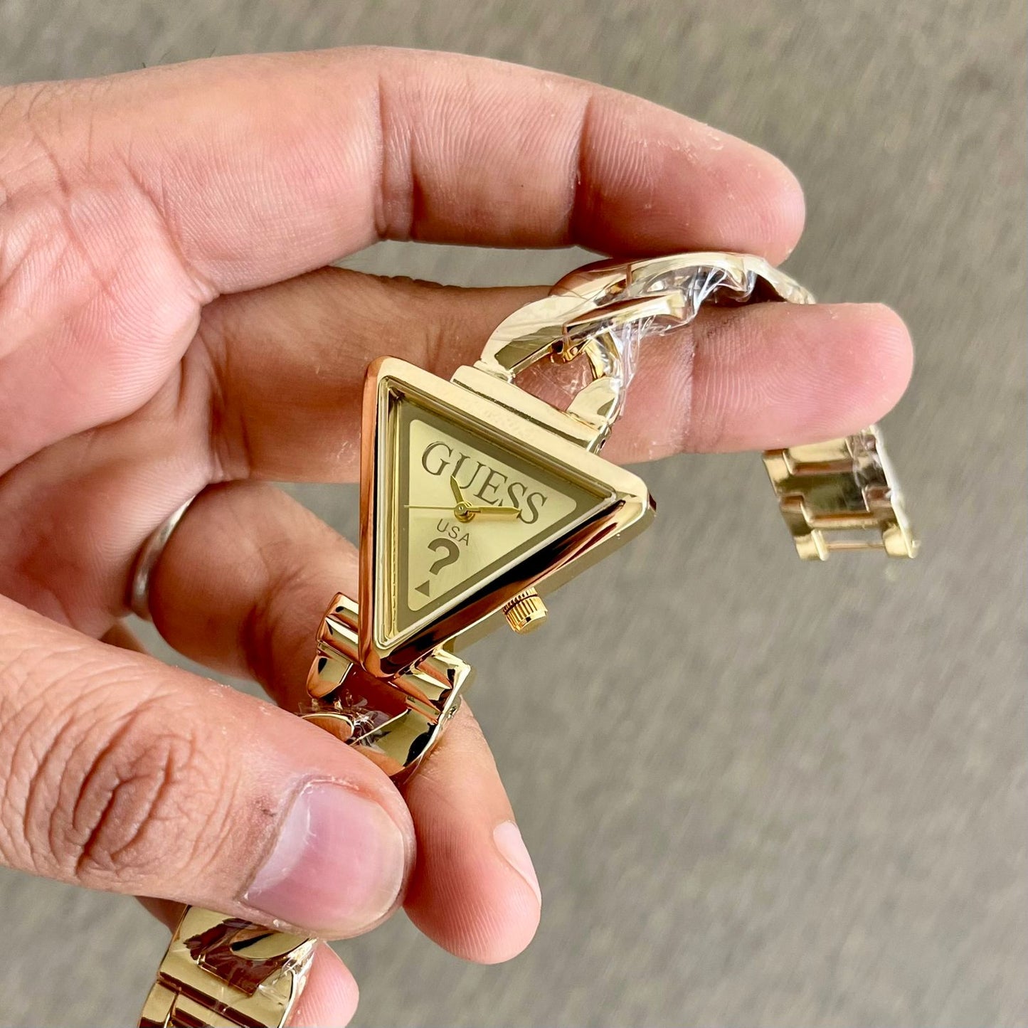Guess Fame Gold Tone Triangle Dial