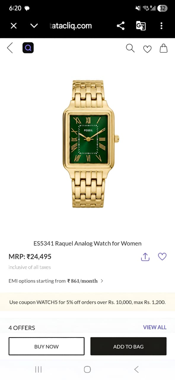 Fossil Raquel Green Rectangular Dial