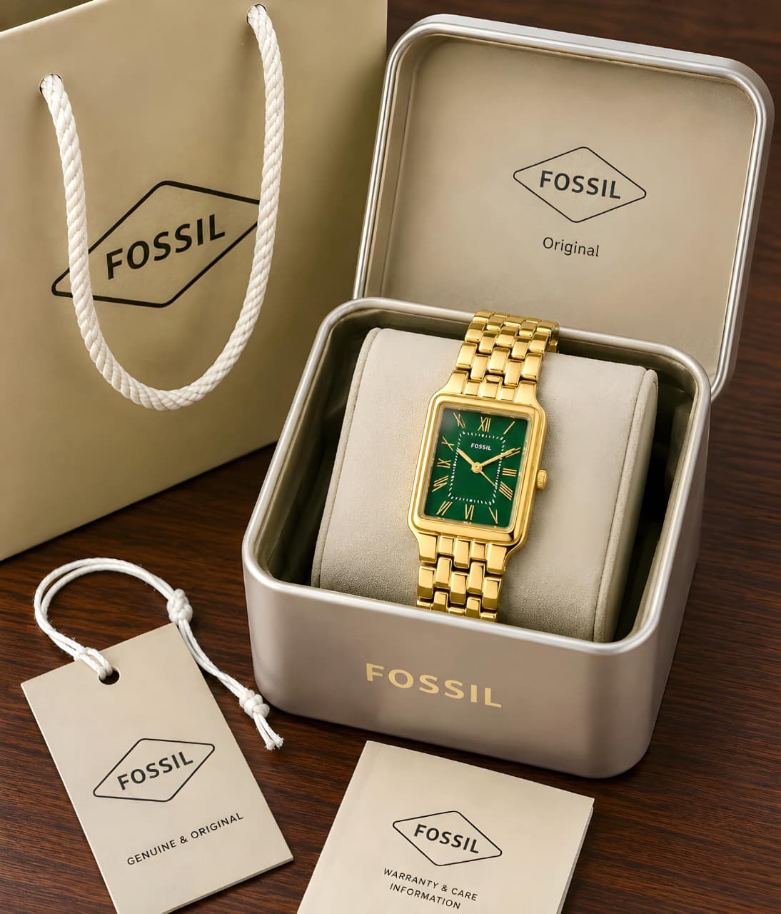 Fossil Raquel Green Rectangular Dial