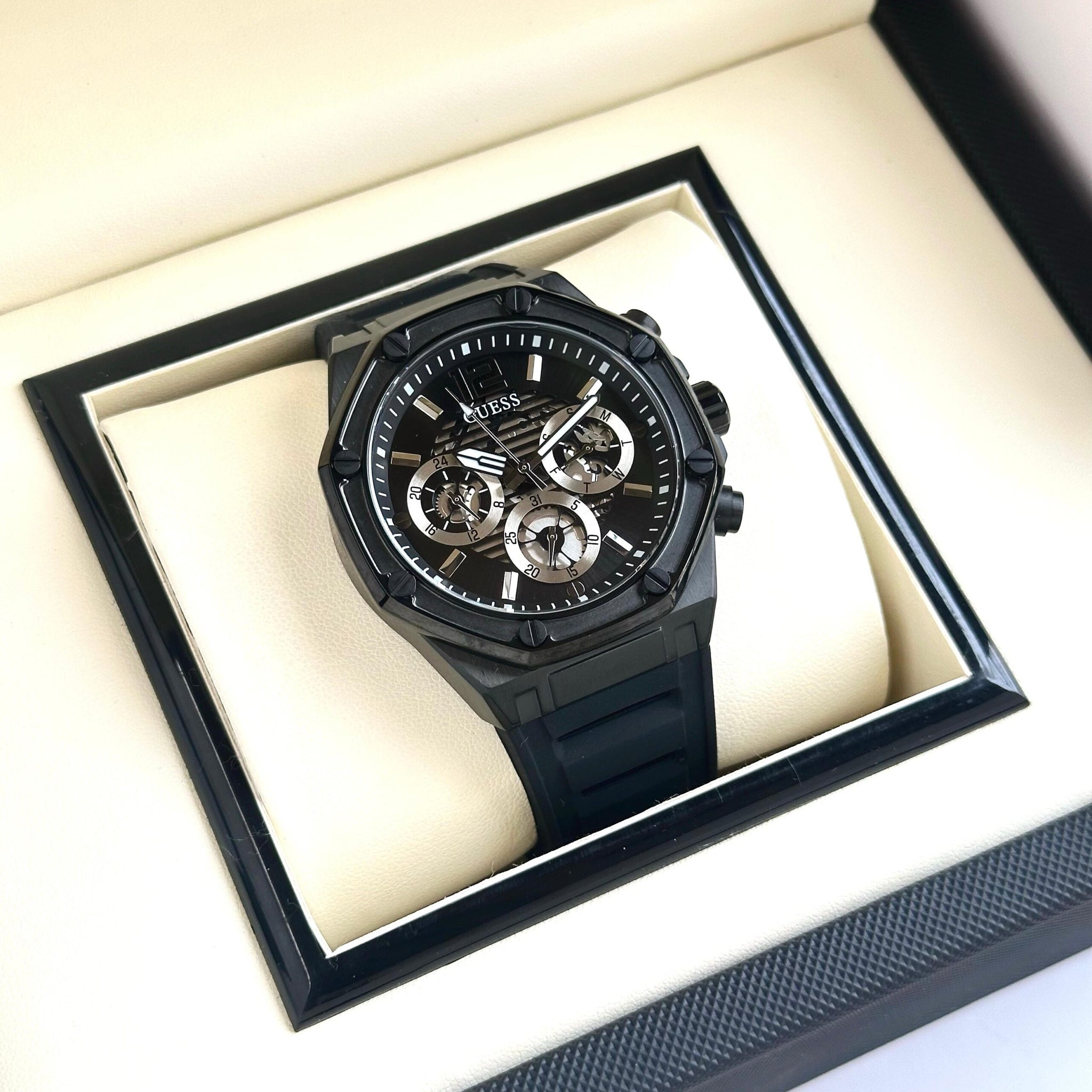 Guess Momentum Skeleton Black Dial