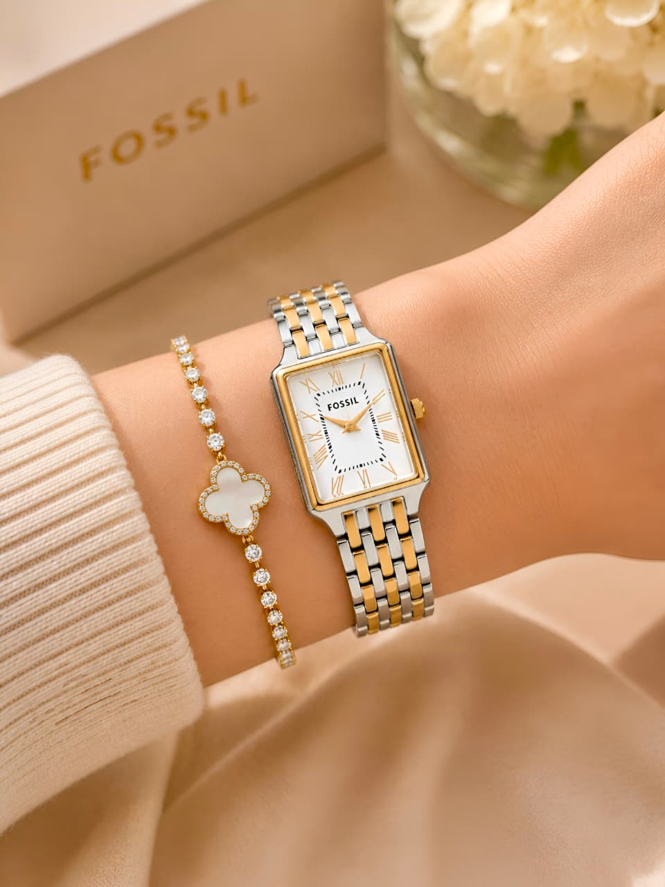 Fossil Raquel White Rectangular Dial