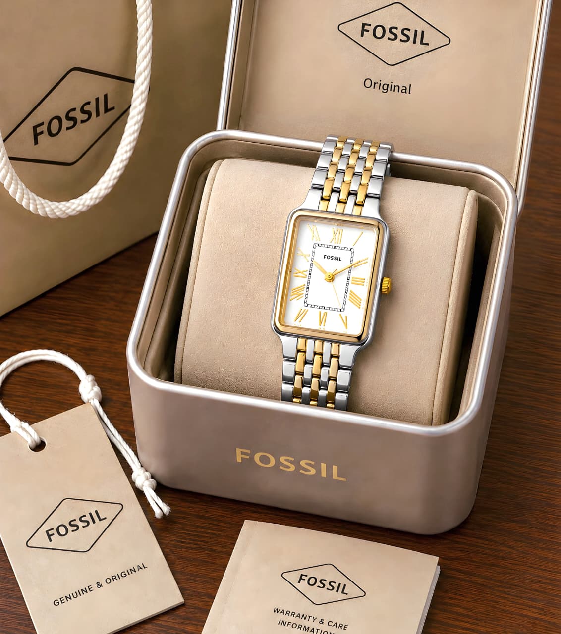 Fossil Raquel White Rectangular Dial