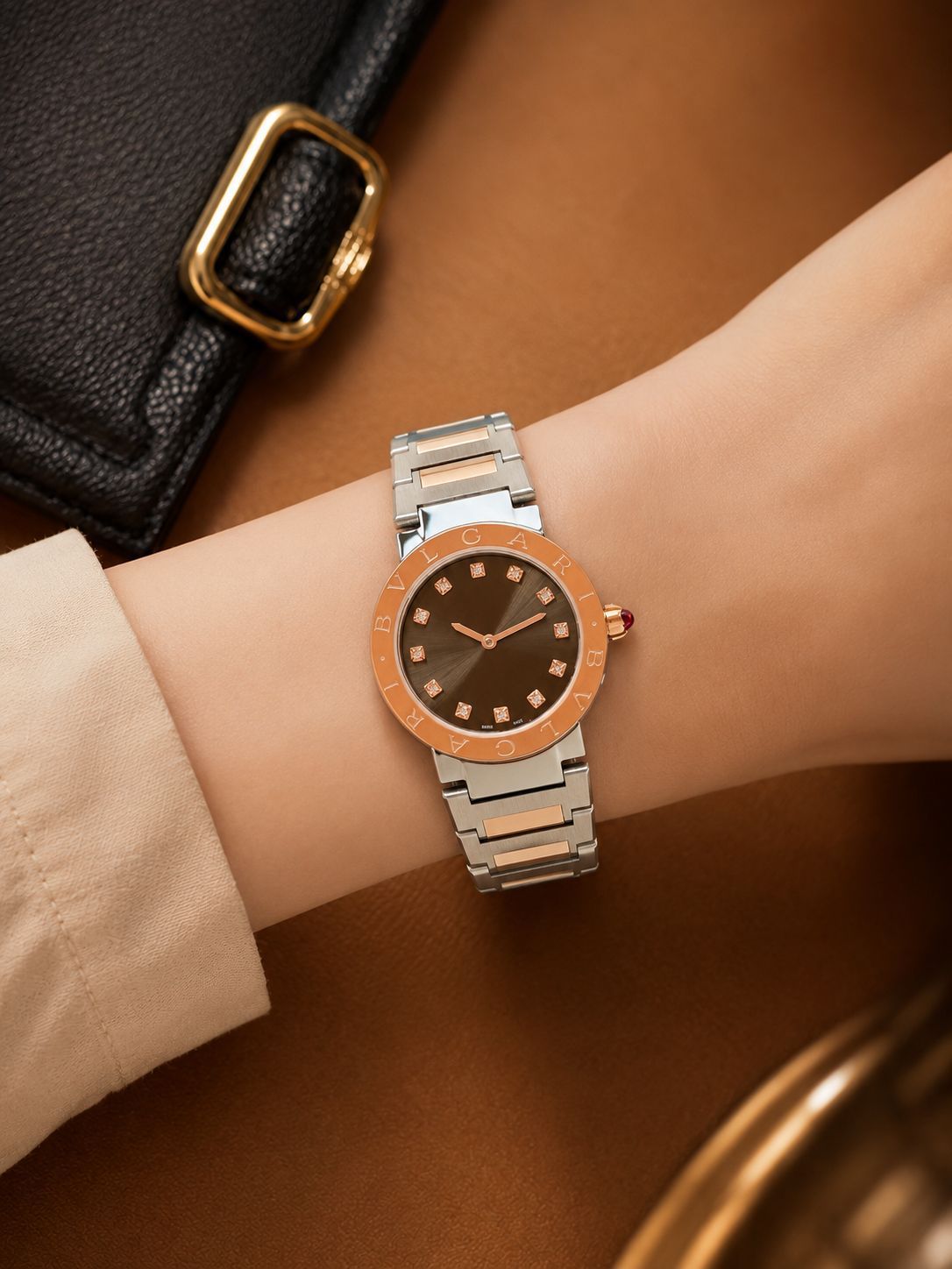 BVLGARI Rose Gold &amp; Black Diamond Dial