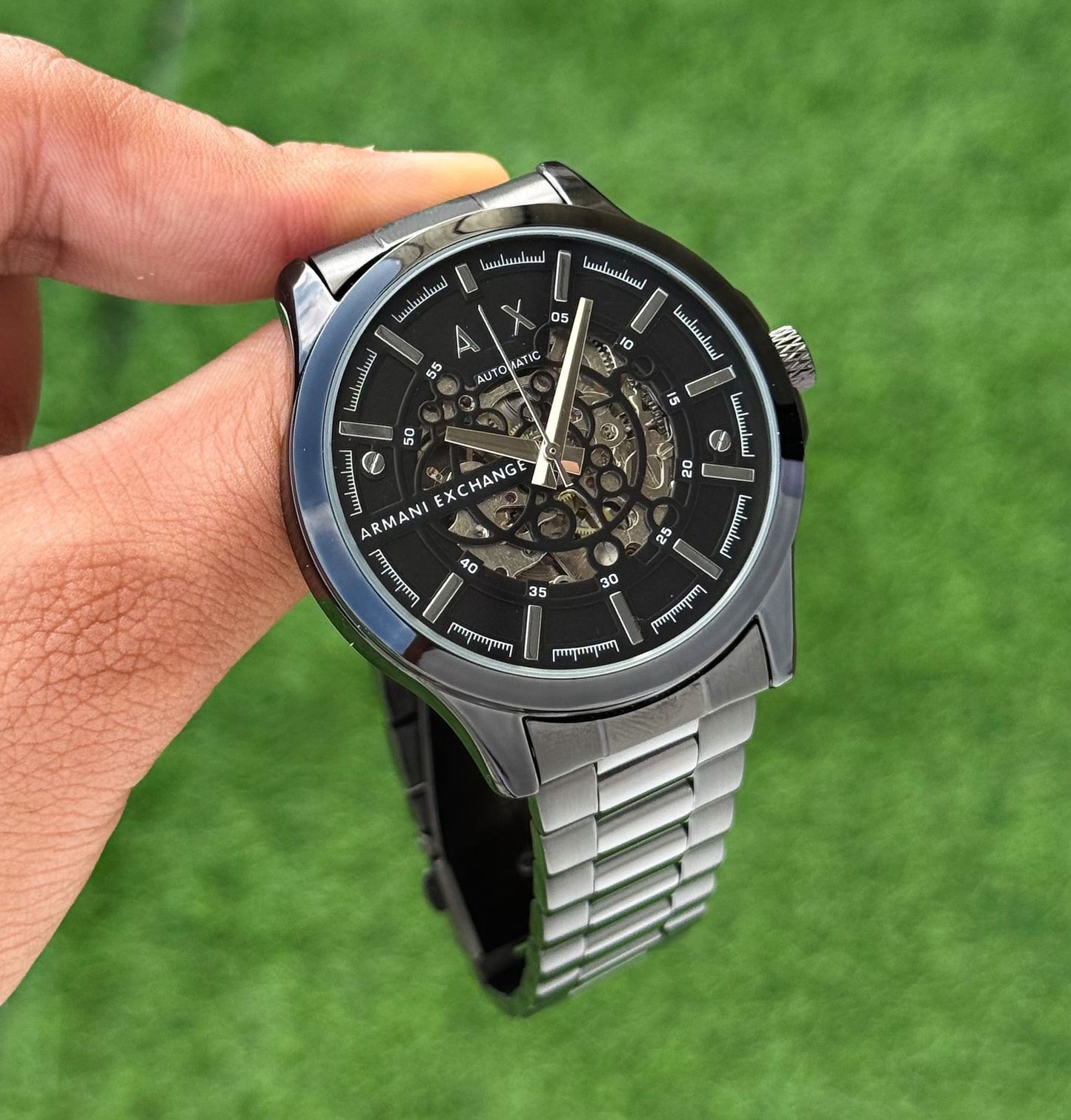 Armani Exchange Full Black Automatic Skeleton Dial