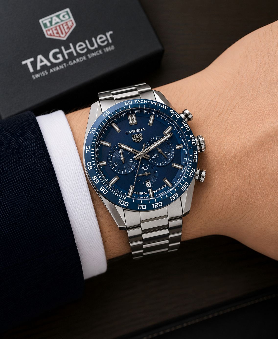 Tag Heuer Carrera Blue Dial Silver Tone Chronograph