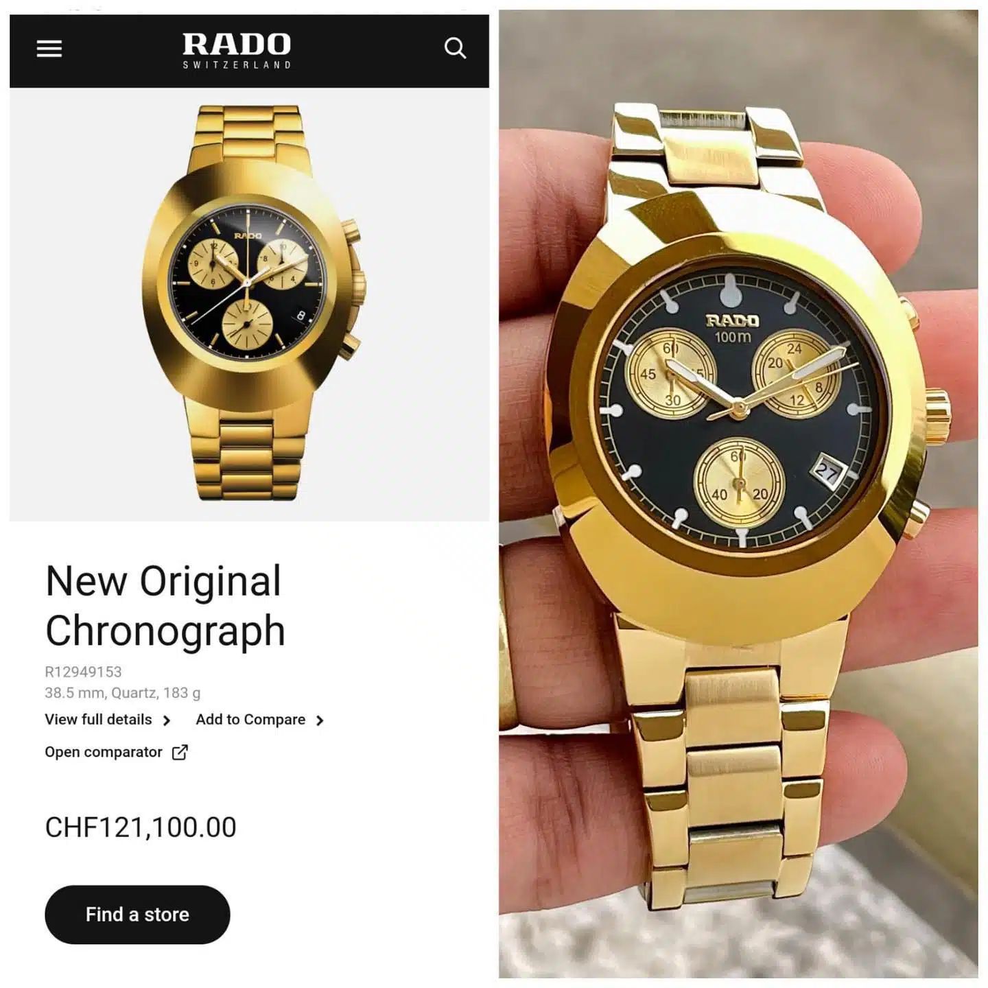 Rado Golden Black Dial Classic Edition