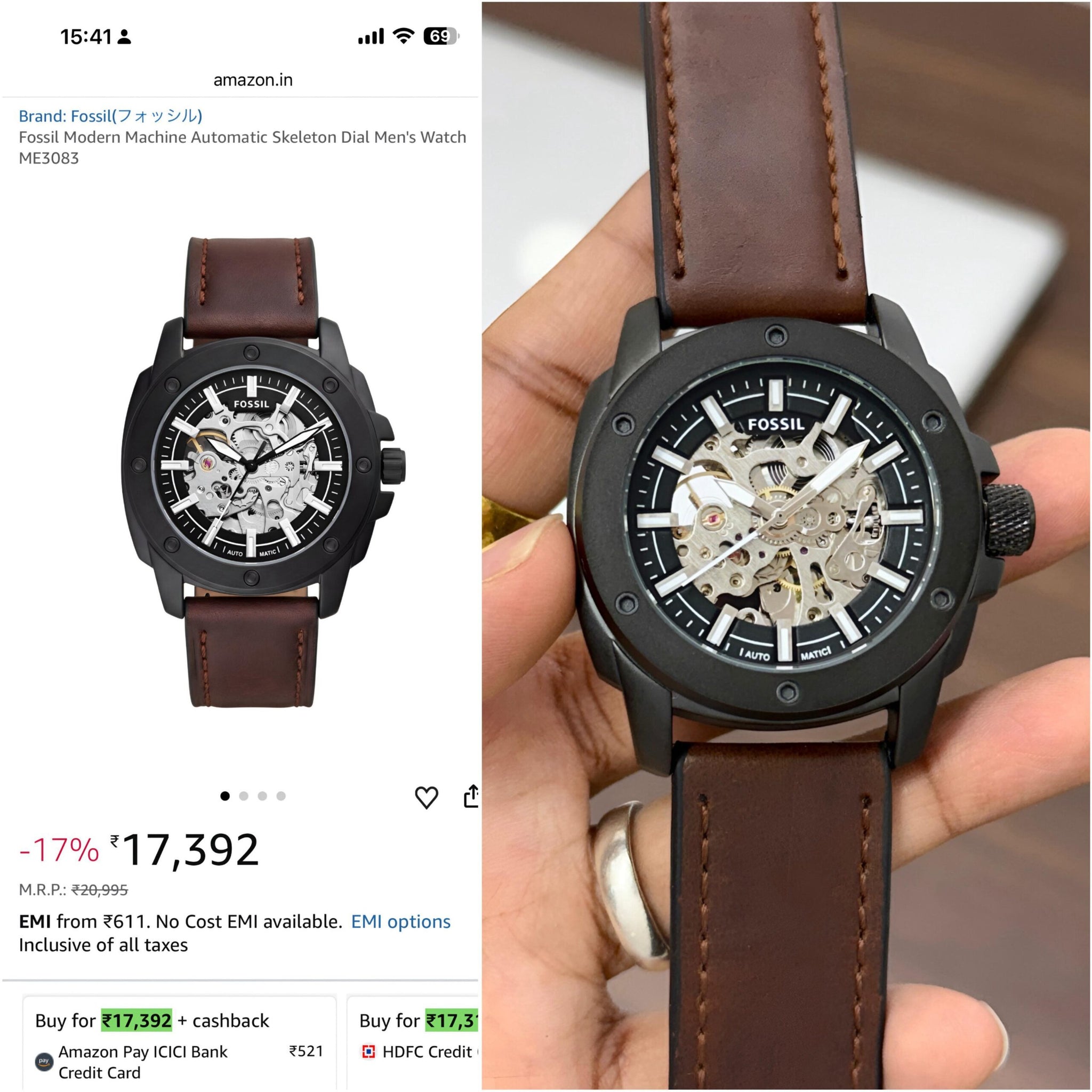 Fossil Automatic Skeleton Black Dial