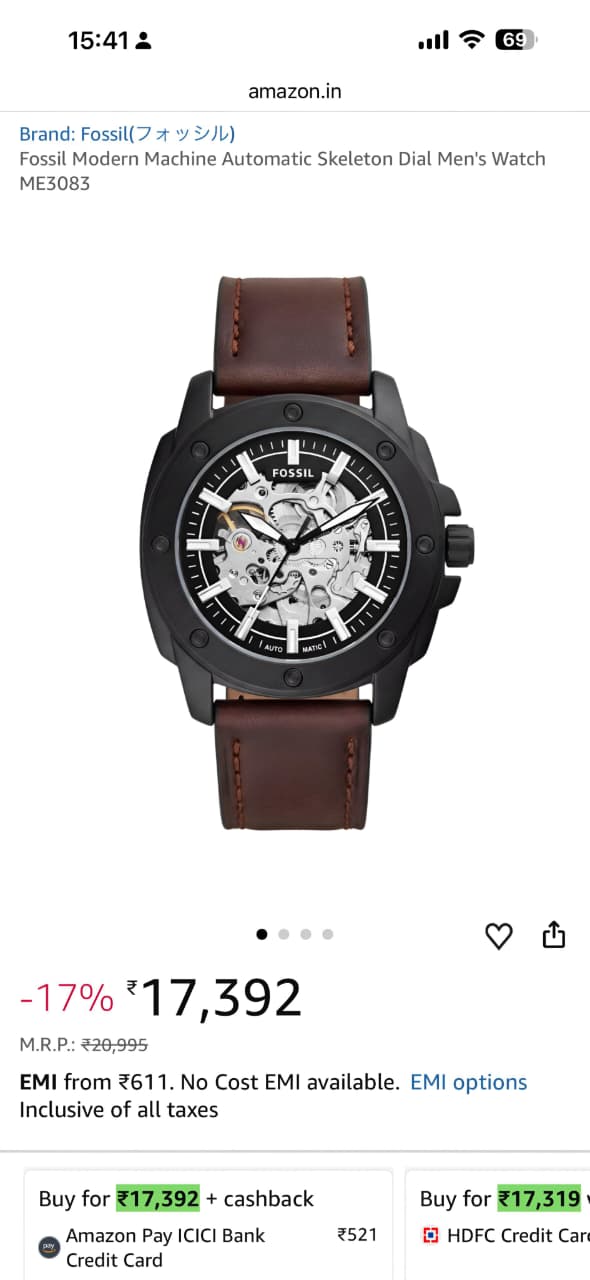 Fossil Automatic Skeleton Black Dial