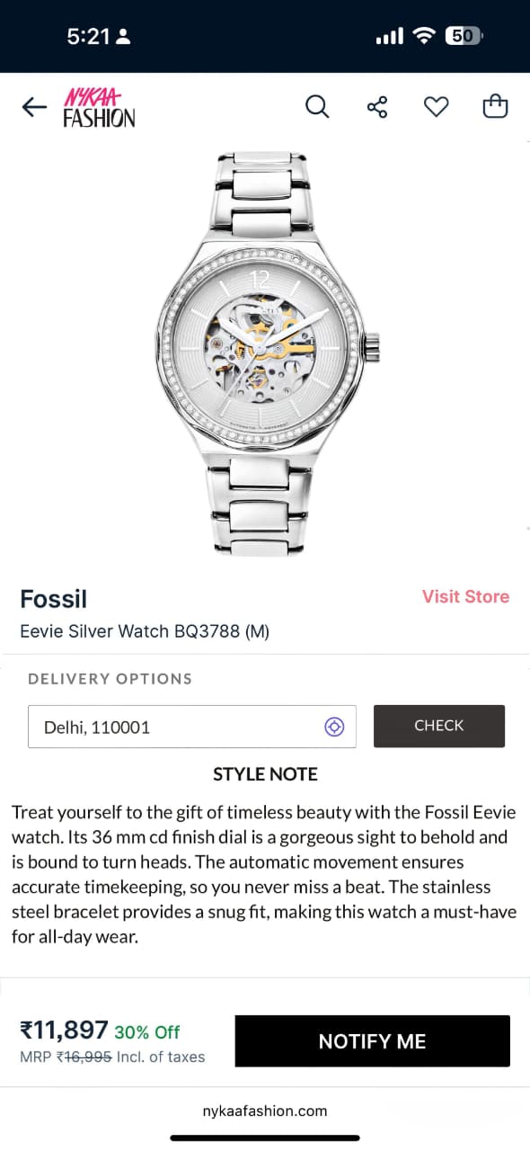 Fossil BQ3788 Skeleton Dial