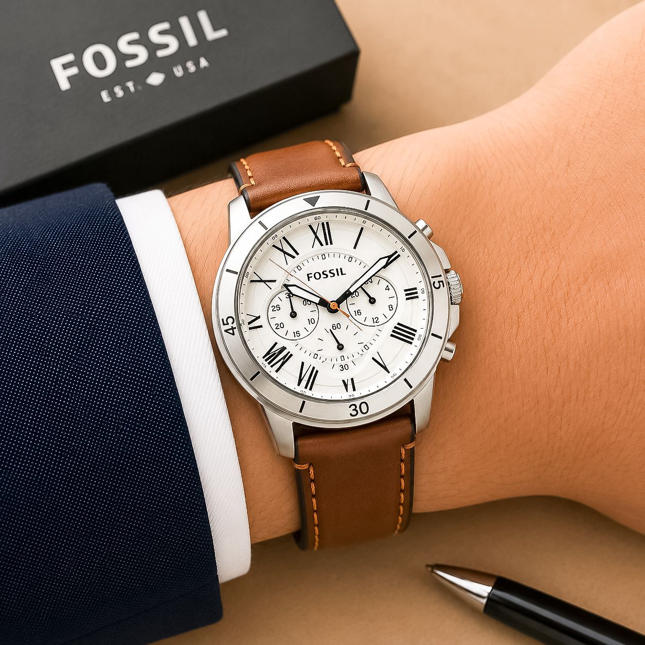 Fossil Classic White Dial Chronograph