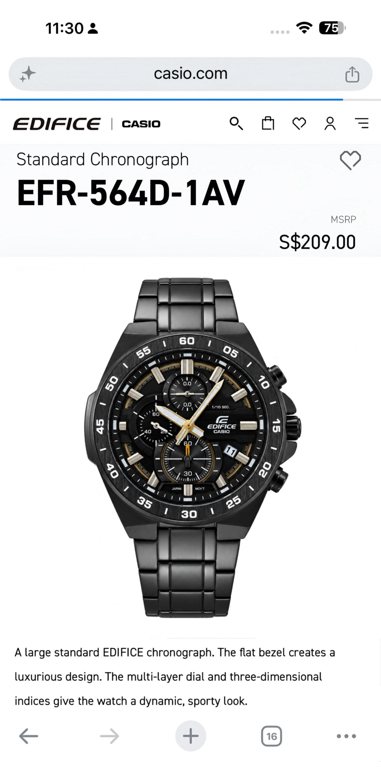 Edifice Casio Black Chronograph