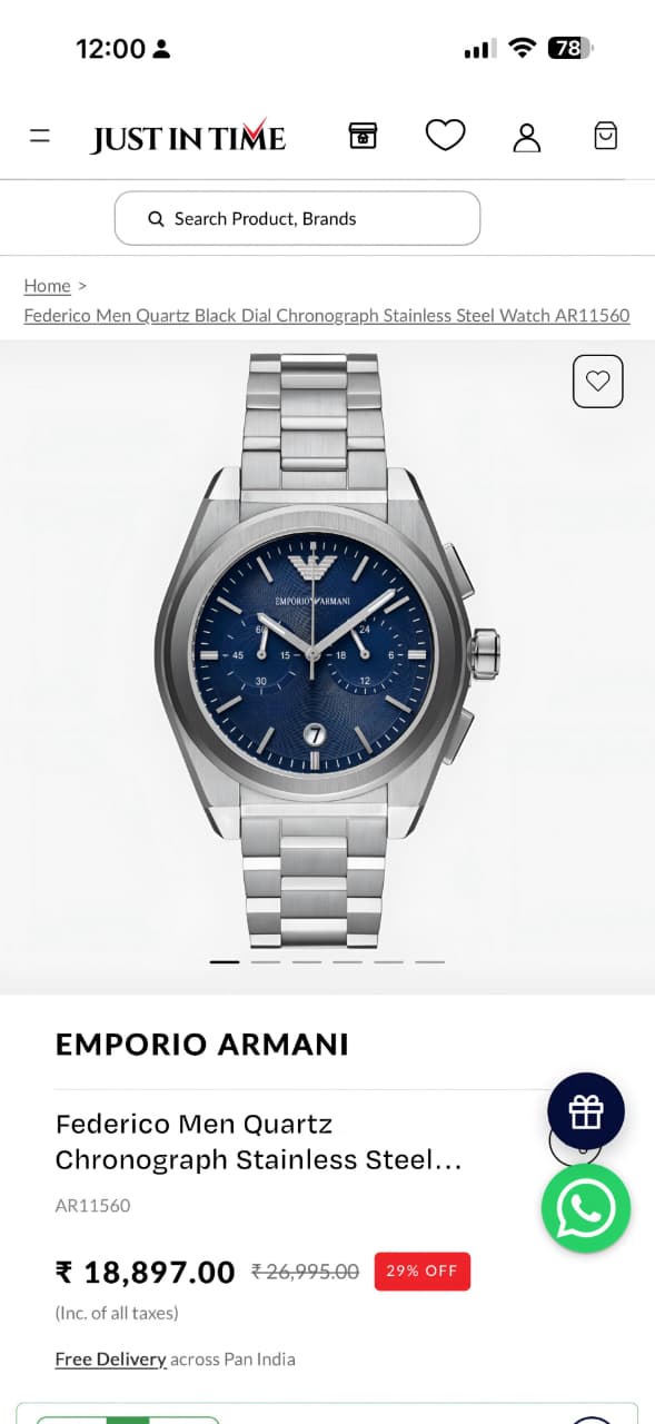 Emporio Armani Blue Sunray Dial
