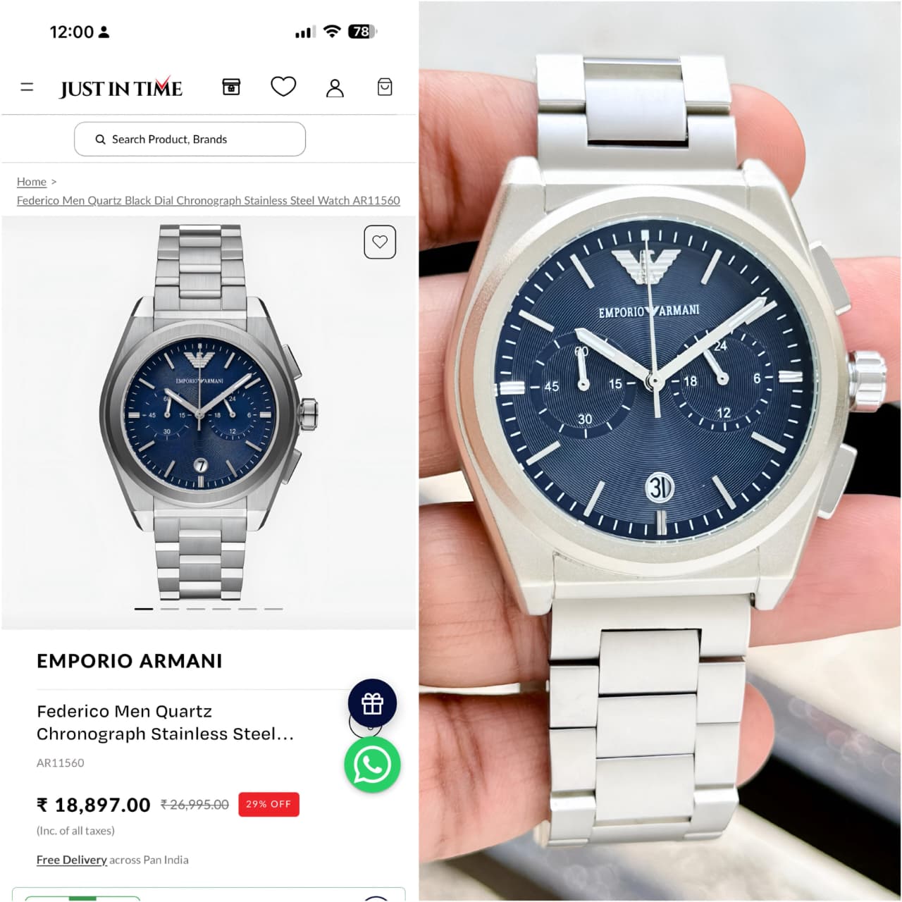 Emporio Armani Blue Sunray Dial