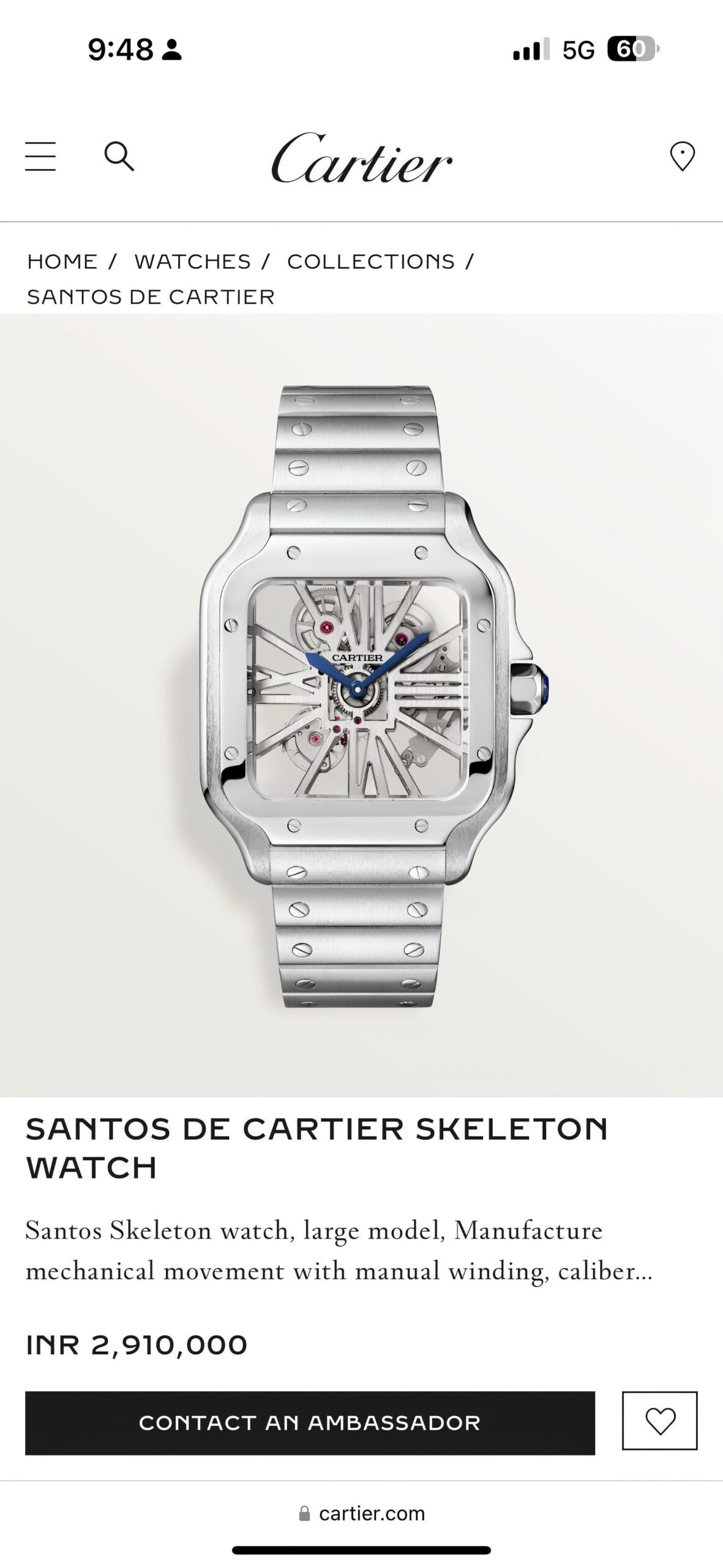 Cartier Santos Skeleton Silver White Dial