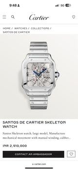 Cartier Santos Skeleton Silver White Dial