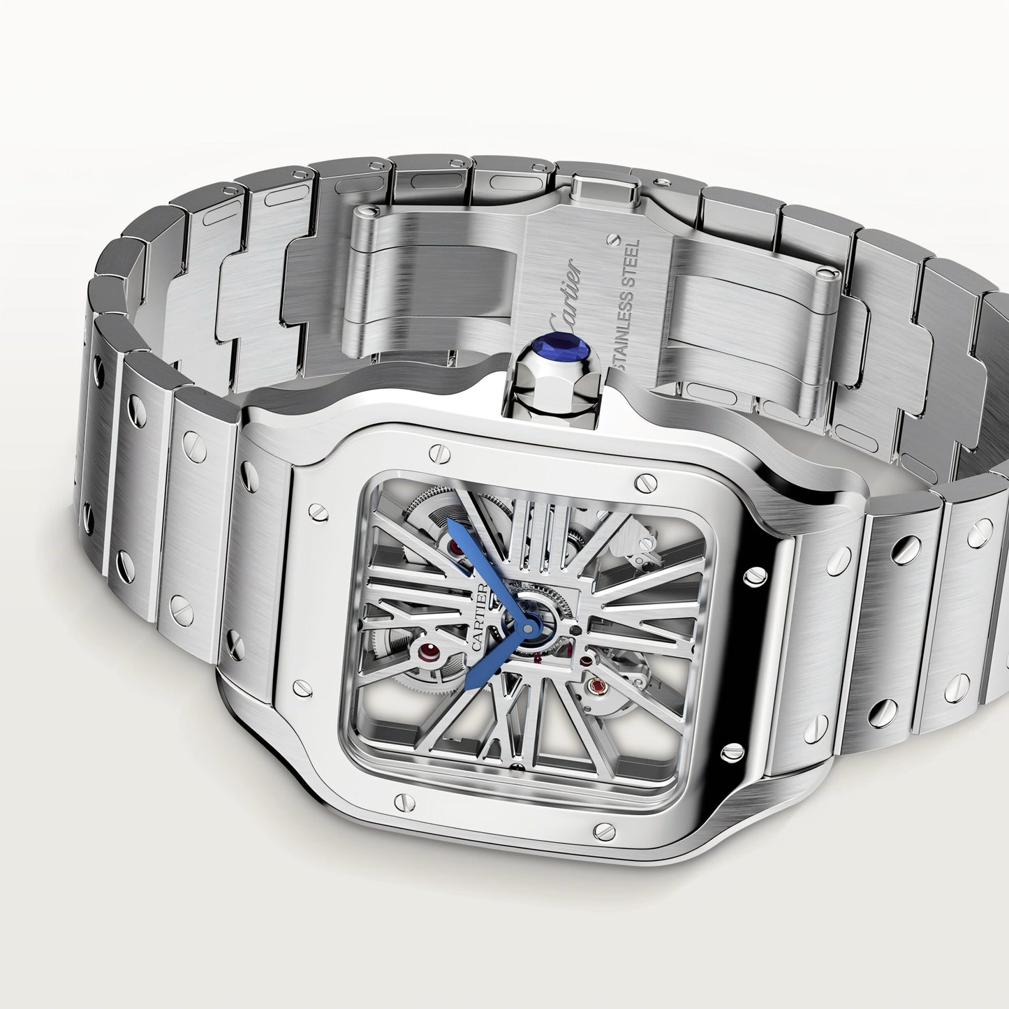 Cartier Santos Skeleton Silver White Dial