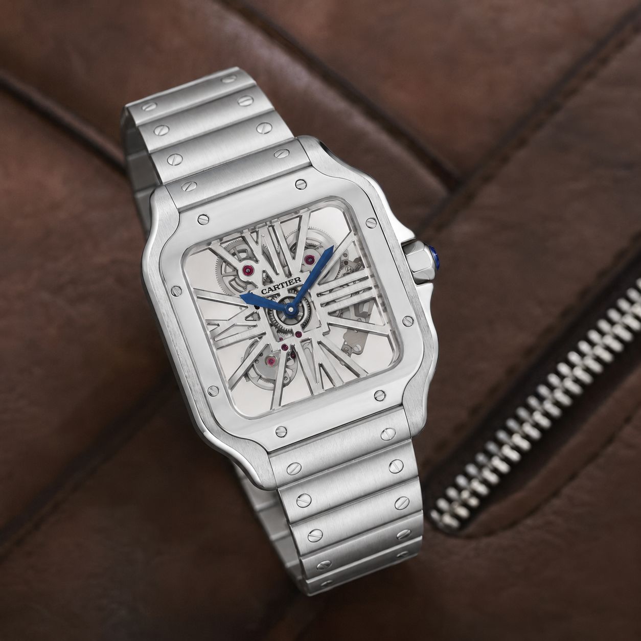 Cartier Santos Skeleton Silver White Dial