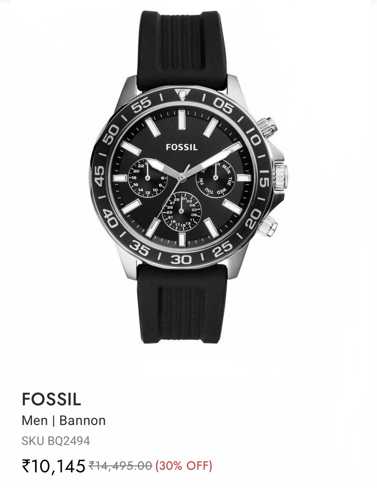 Fossil Bannon Quartz Black Dial