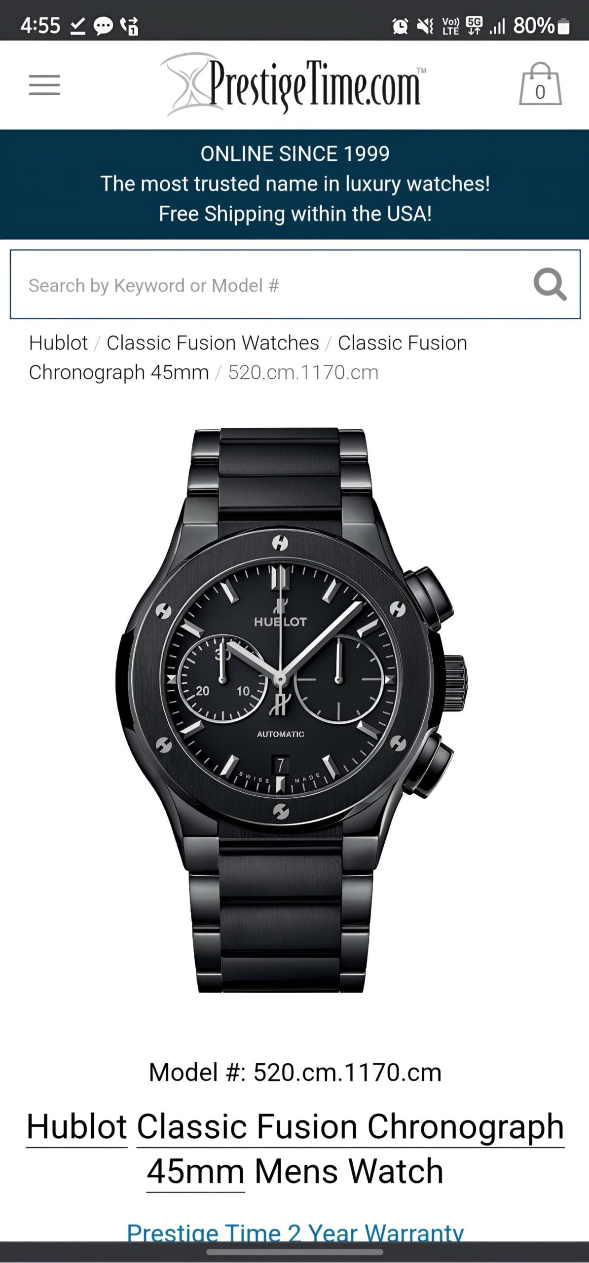 Hublot Big Bang Classic Fusion Chrono Black