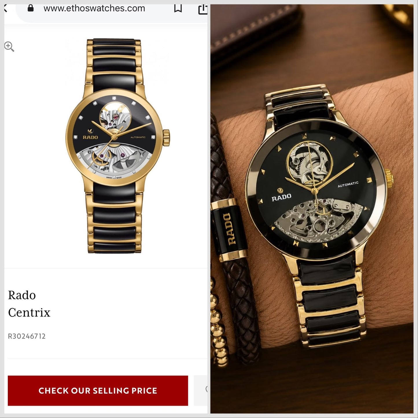 Rado Centrix Golden black Automatic Open Heart Jubile