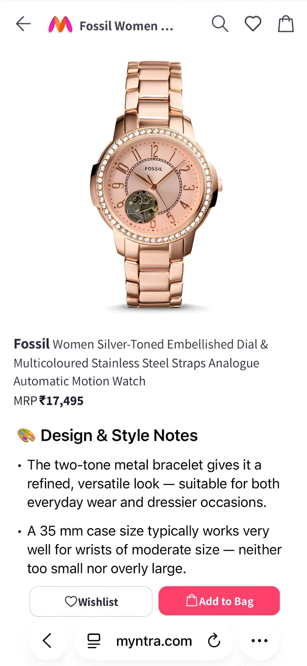 Fossil Architect Automatic Pink Rose Gold