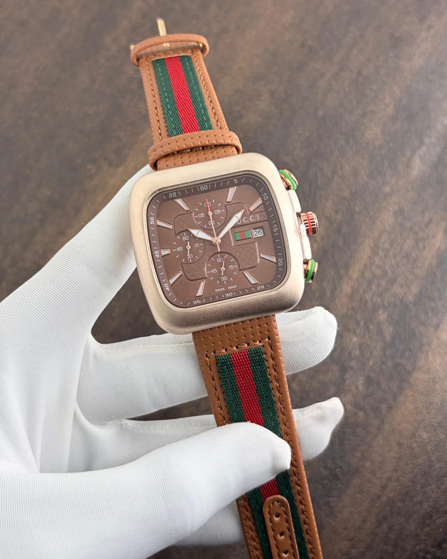 Gucci Elegant Brown Dial Chronograph