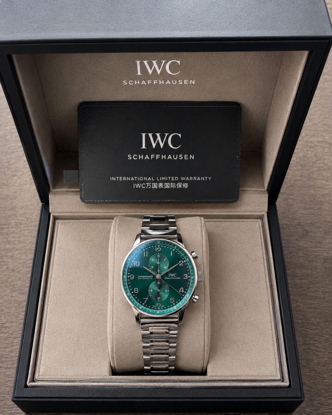 IWC Portugieser Silver Green Dial Chronograph