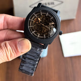 Fossil Skeleton Open Heart Black Dial