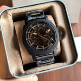 Fossil Skeleton Open Heart Black Dial