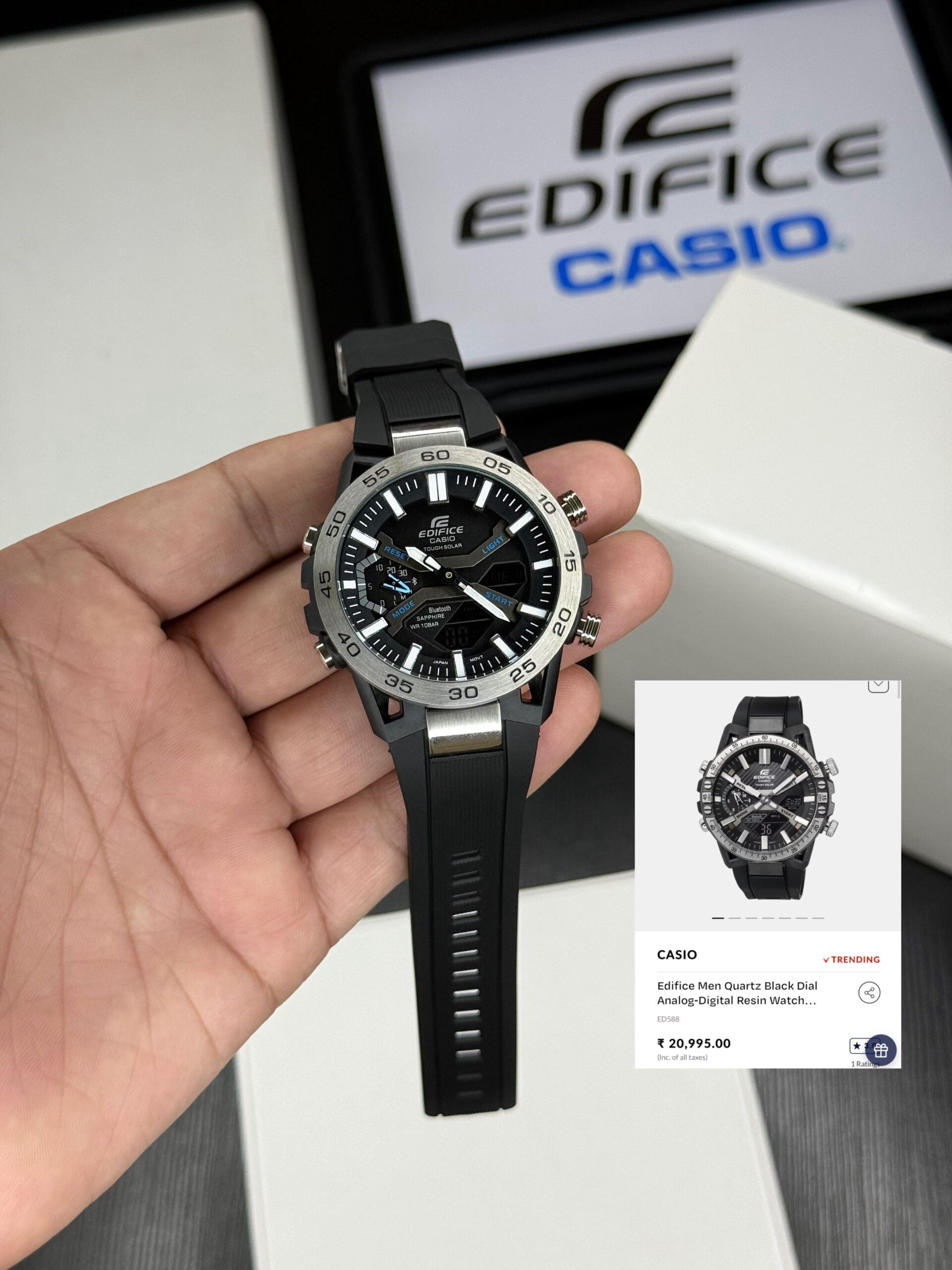 Edifice Black Dial Analog-Digital Watch For Men