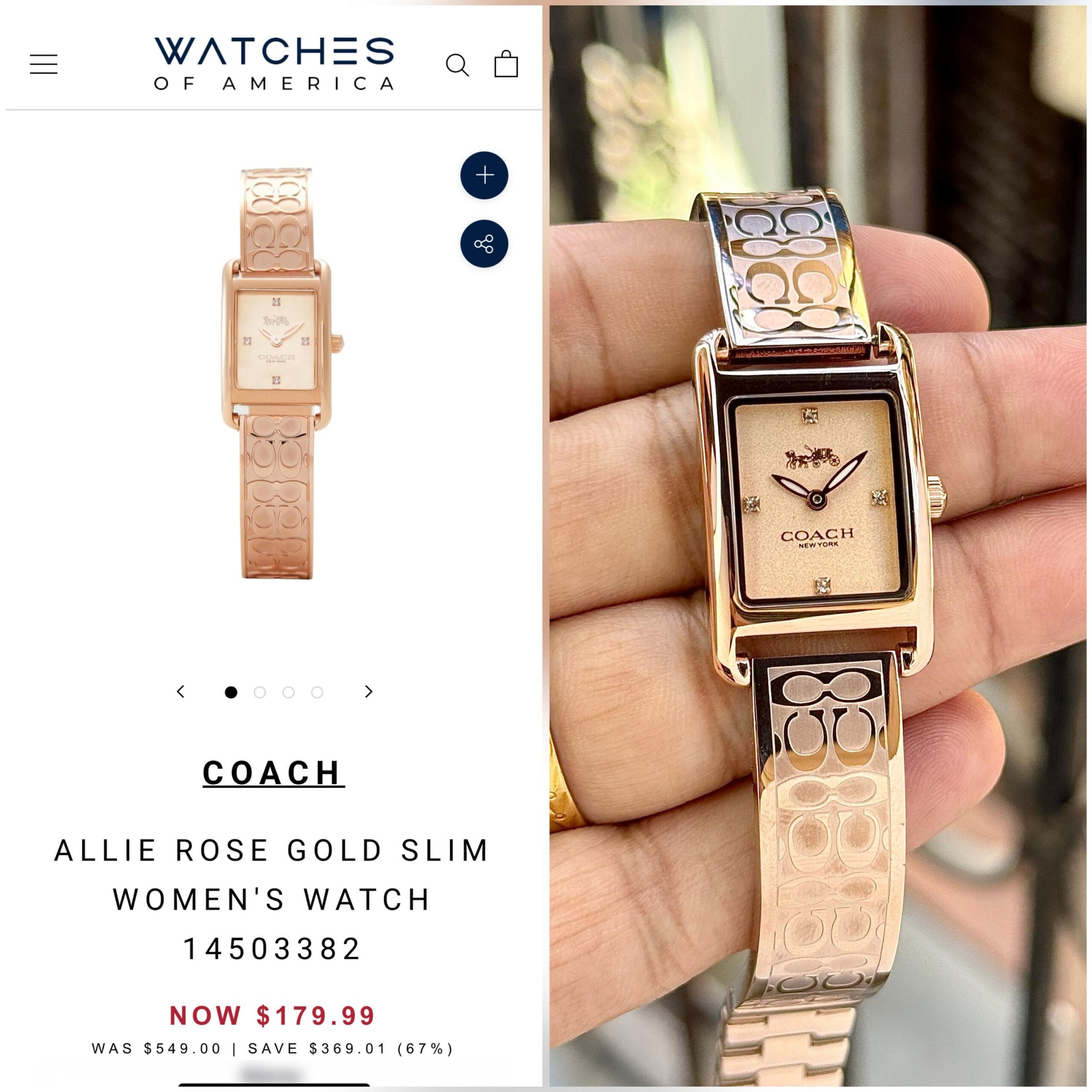 Coach Allie Slim Rectangular Rose Gold Dial