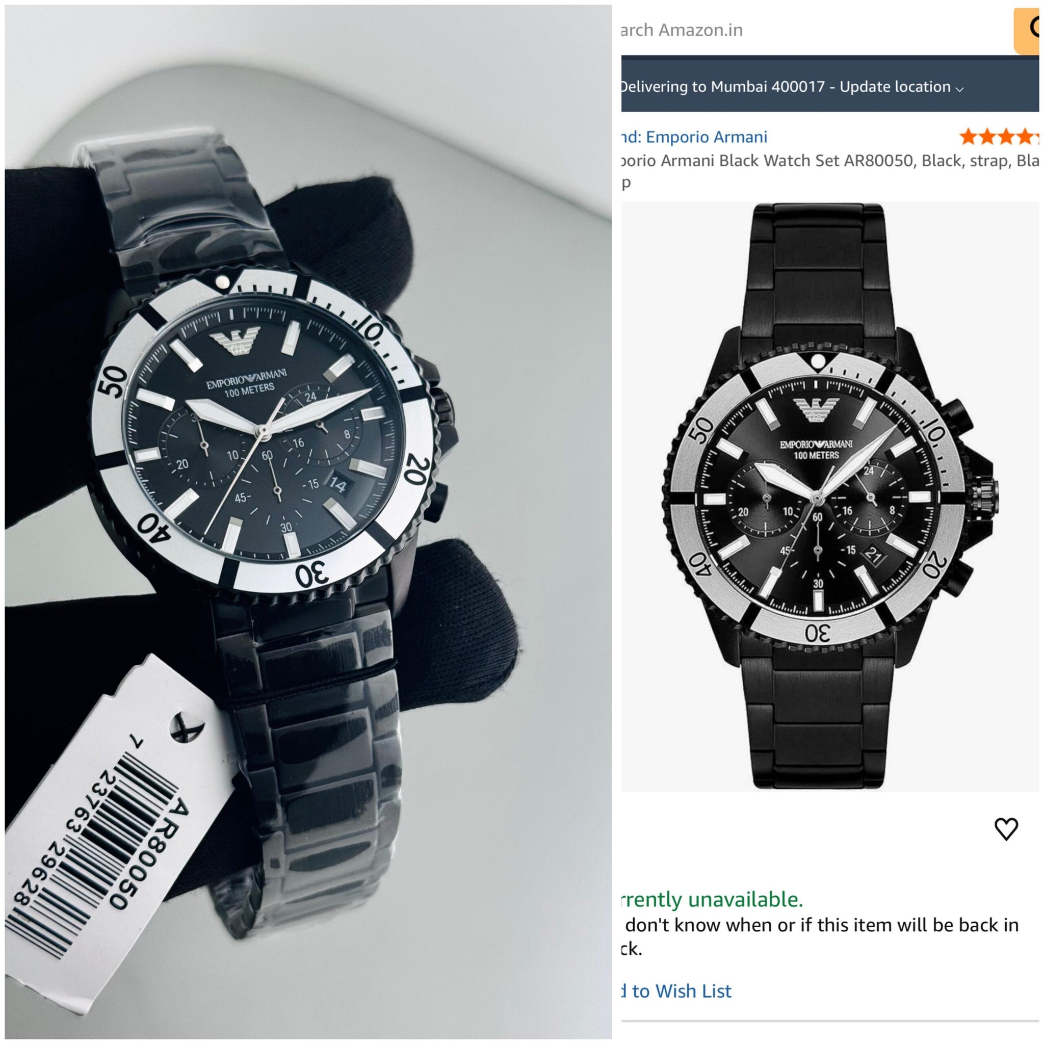 Emporio Armani AR80050 Black Chronograph